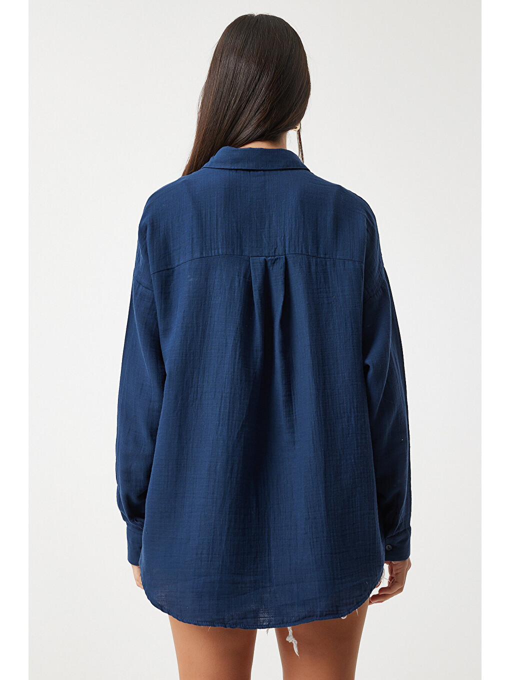 Oversize Basic Müslin Gömlek Lacivert Lmx0002-2