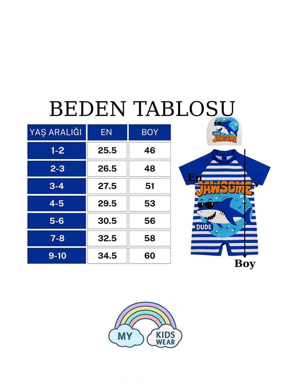 Mavi Erkek Çocuk Dalgıç Kumaş Gizli Fermuarlı Boneli Mayo Takımı 2-8 Yaş 12020-1