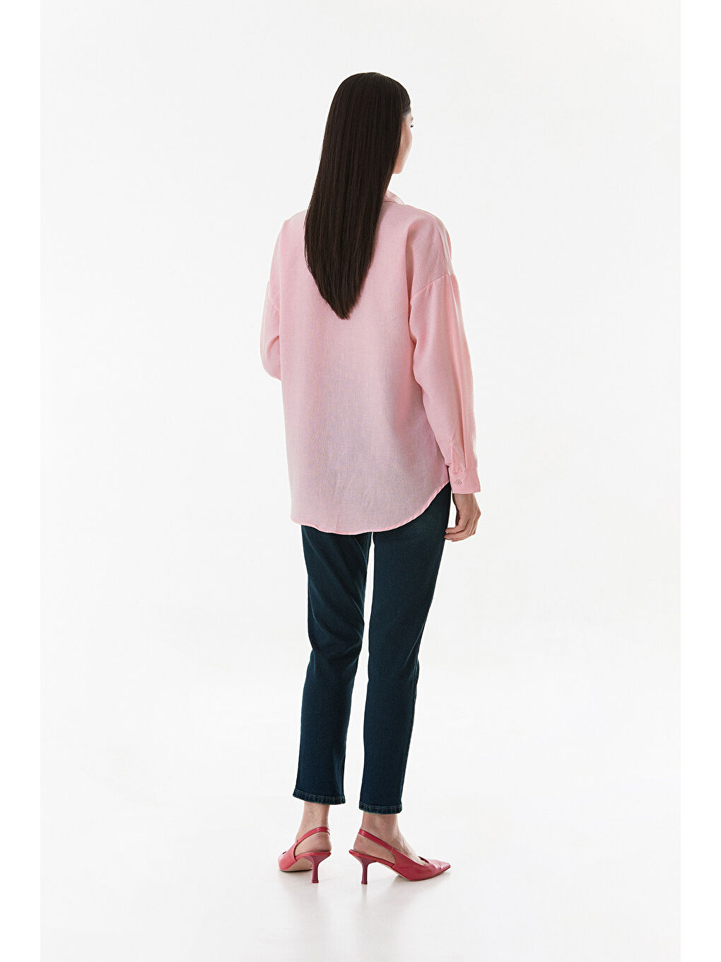 Pembe Basic Tek Cepli Oversize Gömlek-4