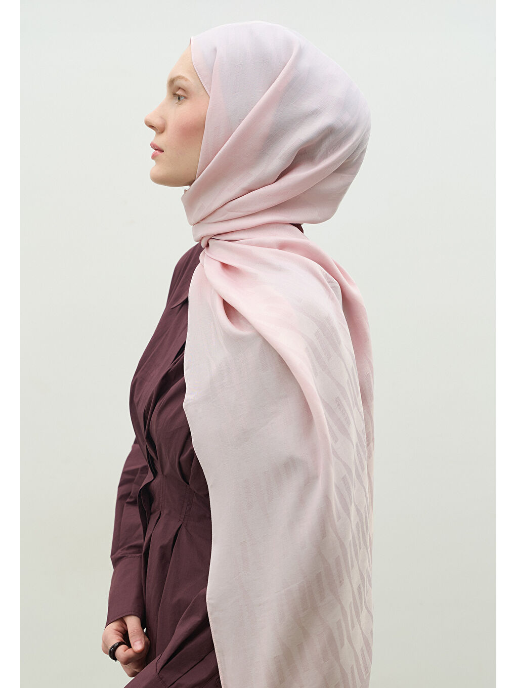 Pembe NARA PAMUK FLOŞ JAKARLI ŞAL PUDRA-1