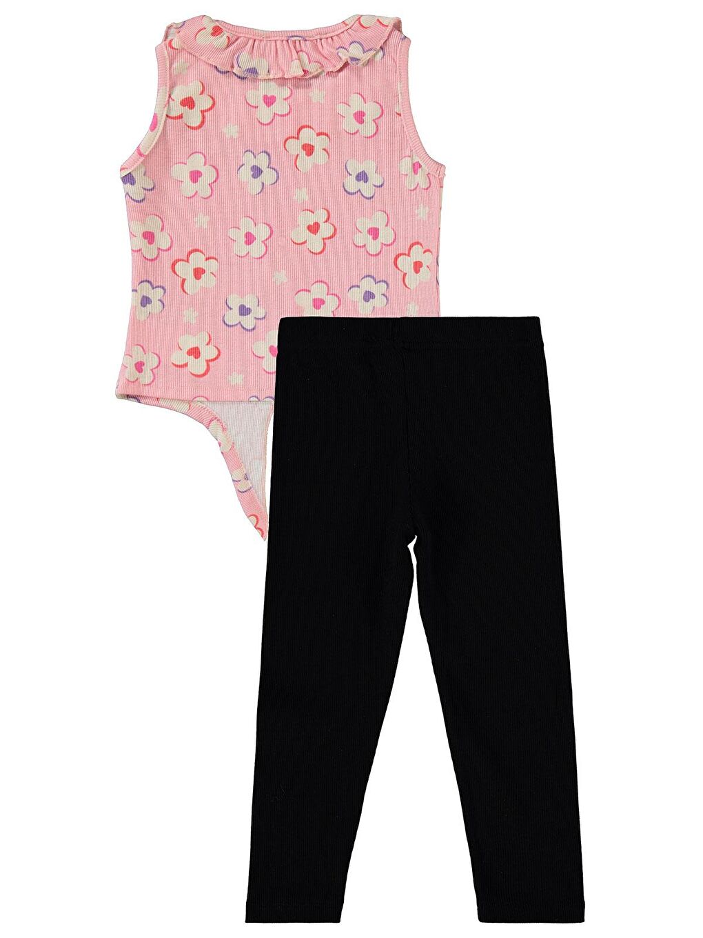 Pembe Girls Çiçek Baskılı 2-5 Yaş Takım-1