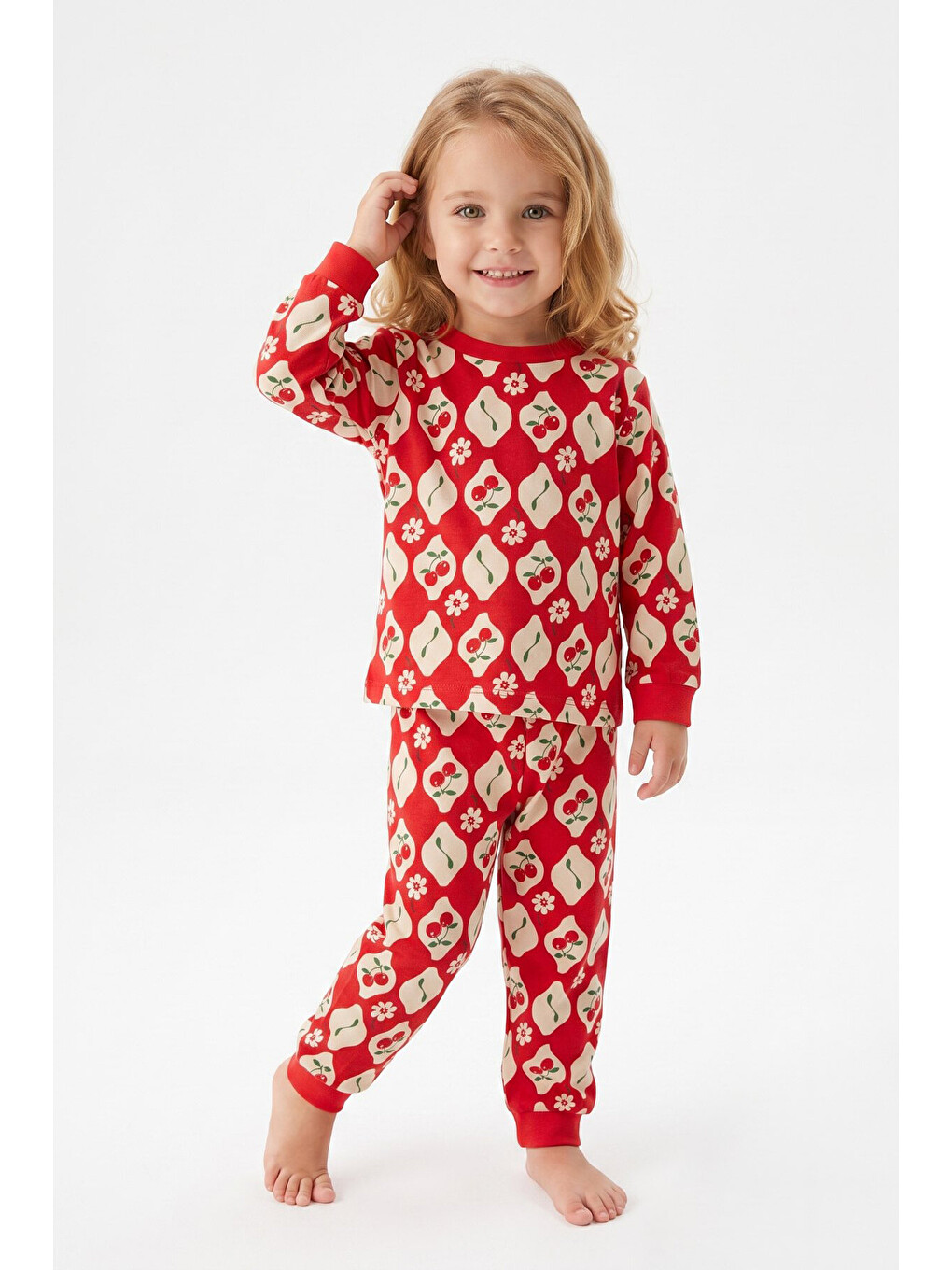 Kırmızı %100 Pamuk Ve Baskılı Kız Çocuk Pijama Takımı 9-36 Ay 12741ıs