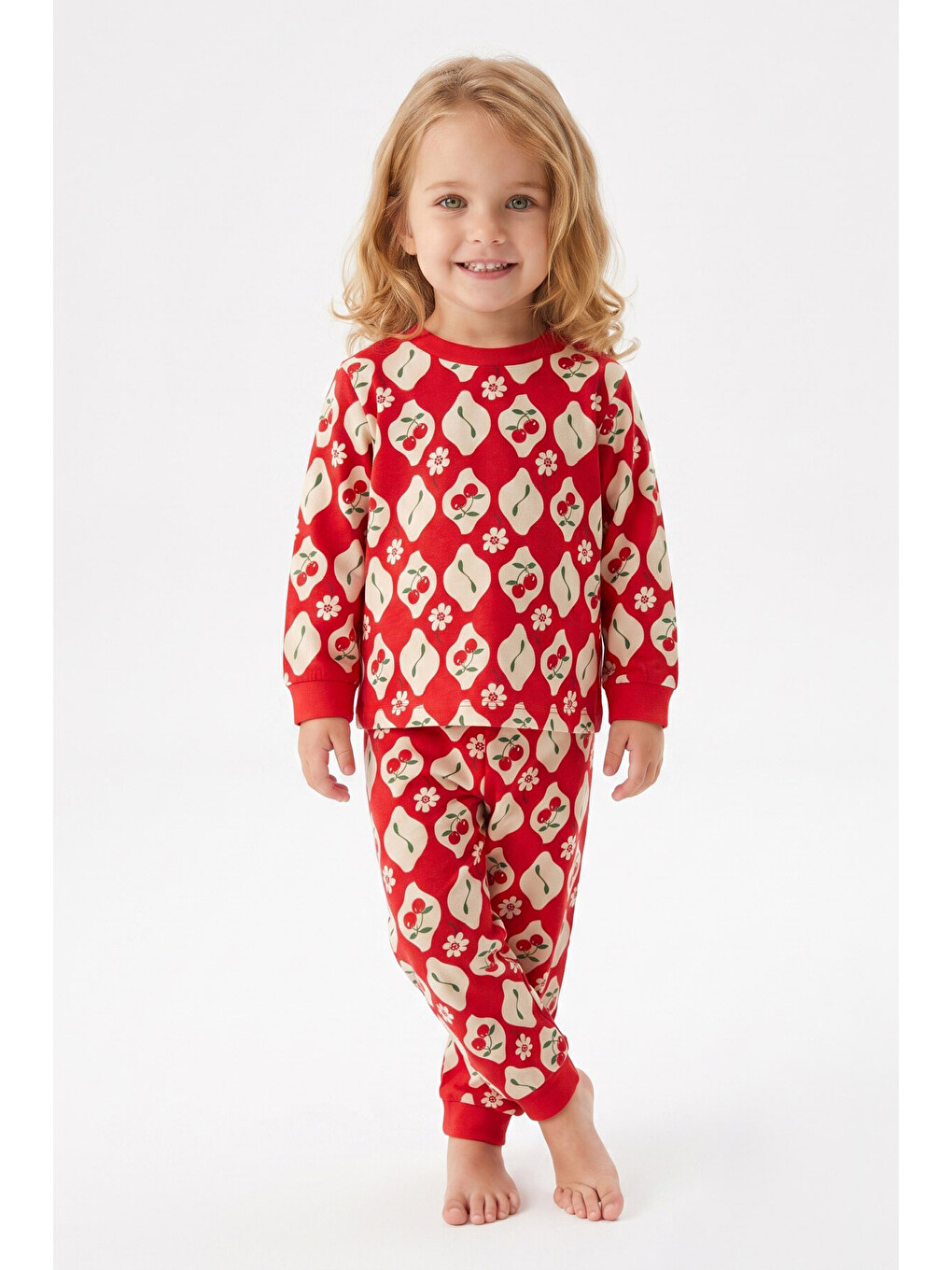 Kırmızı %100 Pamuk Ve Baskılı Kız Çocuk Pijama Takımı 9-36 Ay 12741ıs-2
