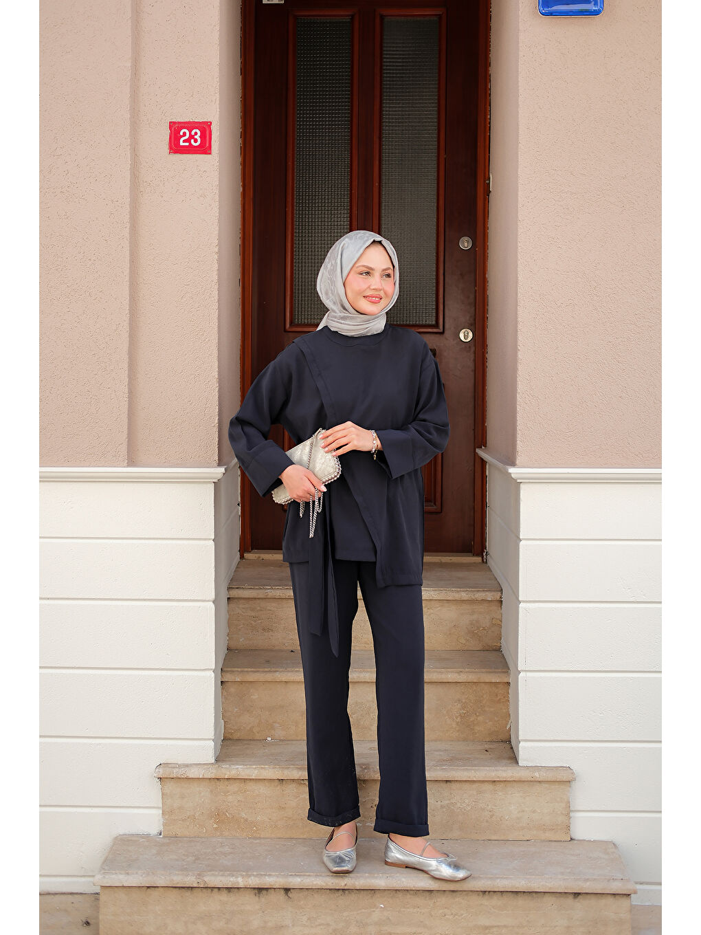 Kadın Yandan Bağlamalı Armani Modal Takım Lacivert