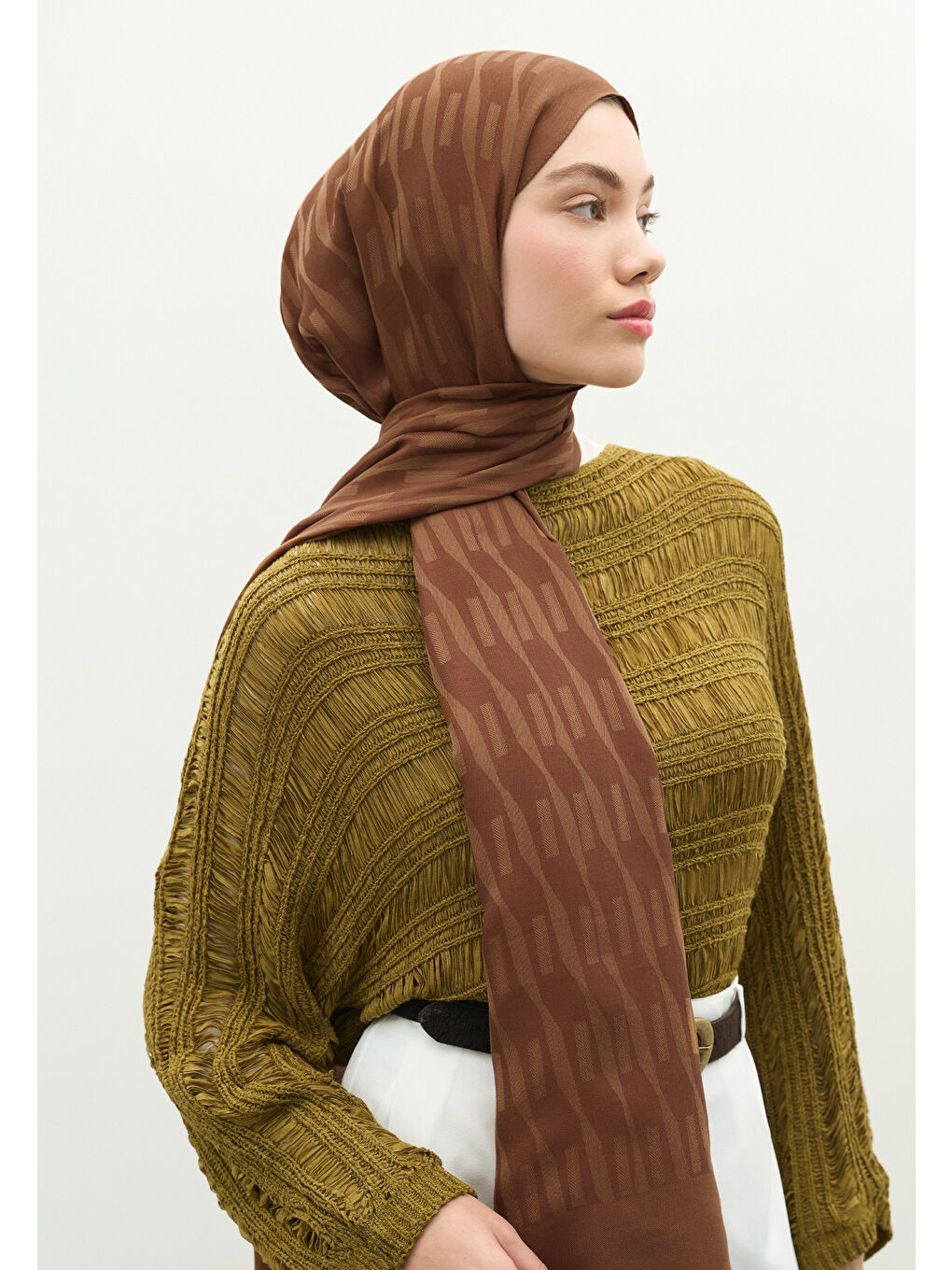 Kahverengi NARA PAMUK FLOŞ JAKARLI ŞAL CEVİZ-1