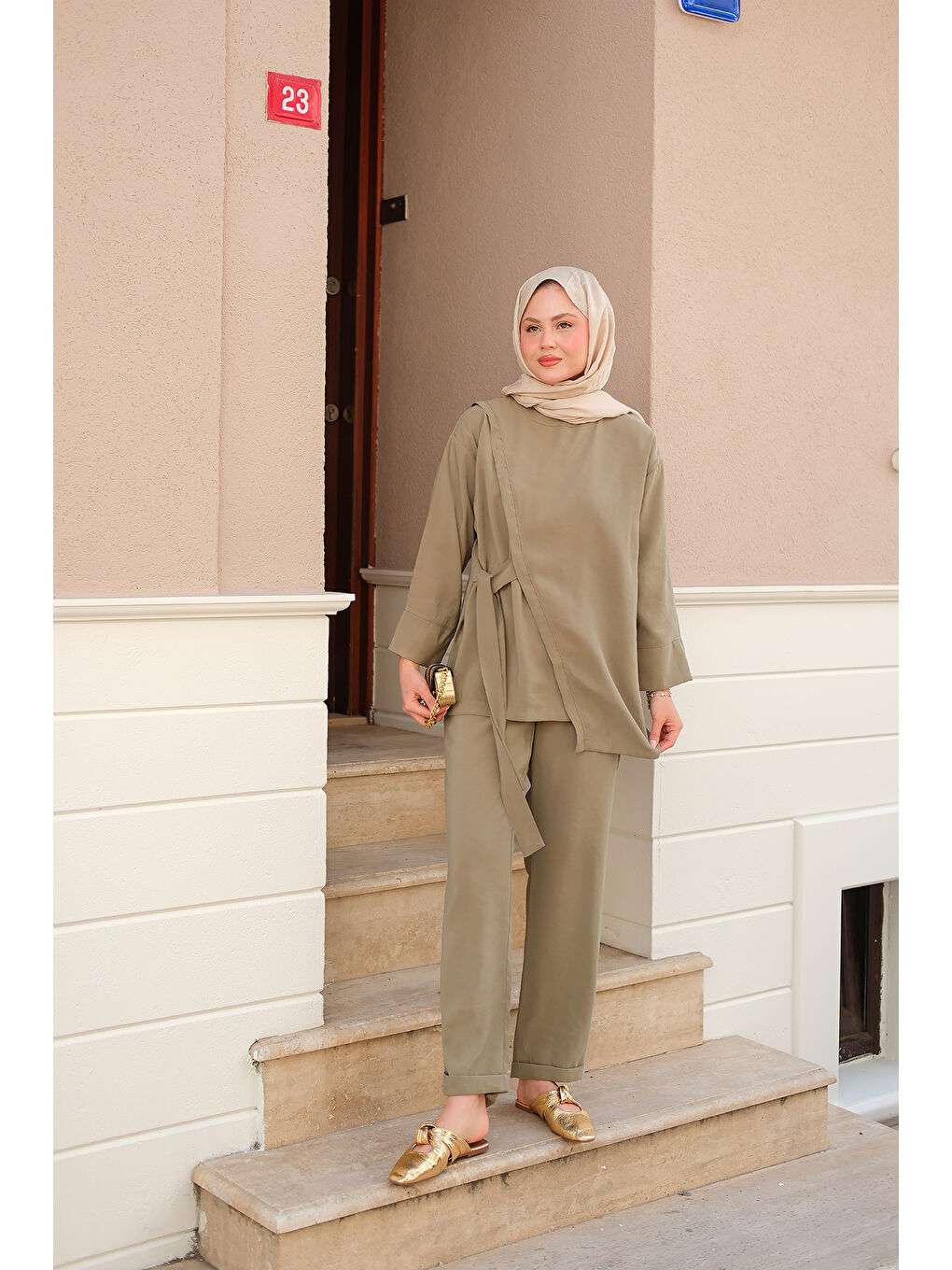 Kadın Yandan Bağlamalı Armani Modal Takım Yeşil