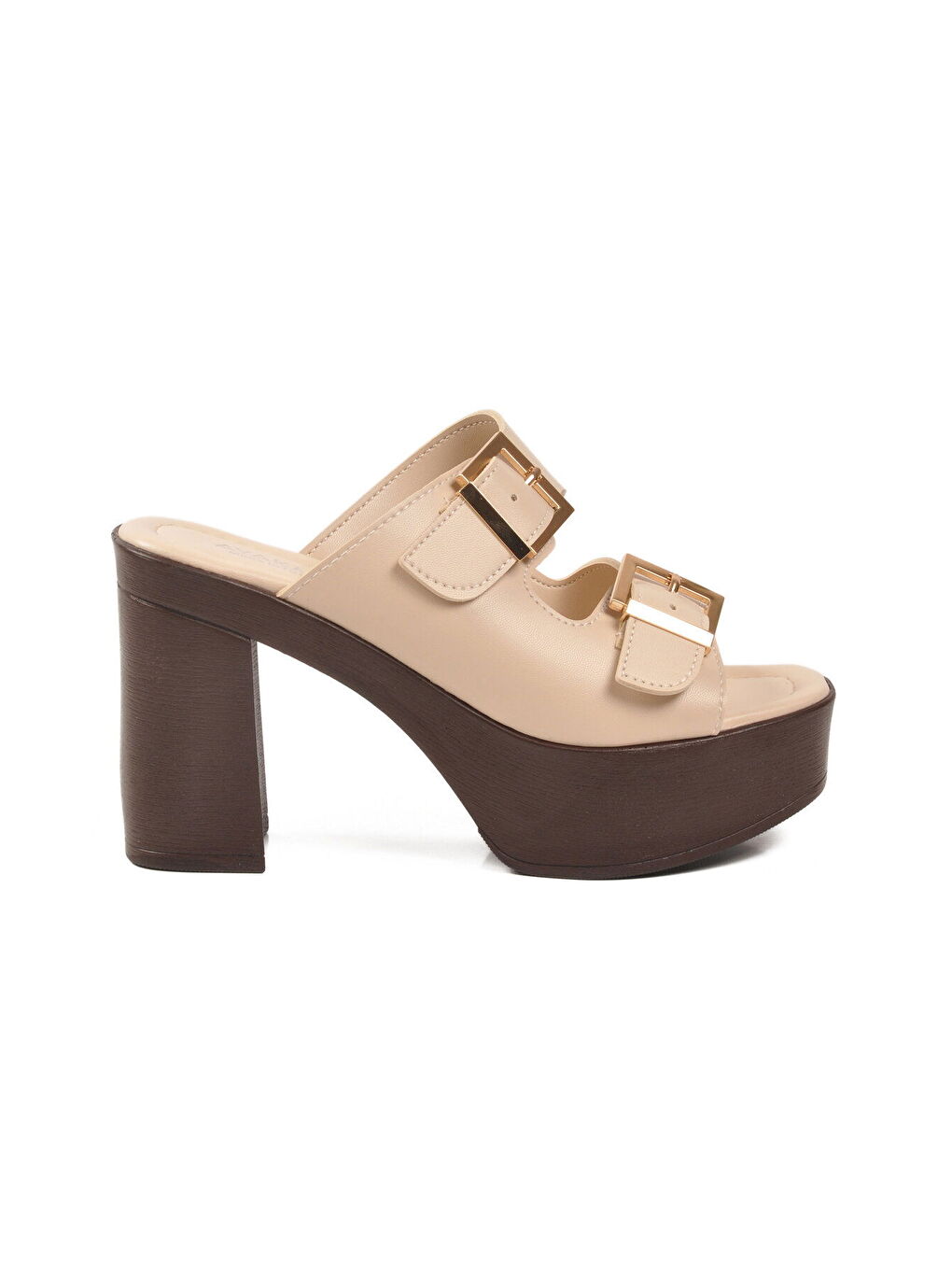 Bej Çift Bantlı Kadın Topuklu Terlik 322221 Z-1