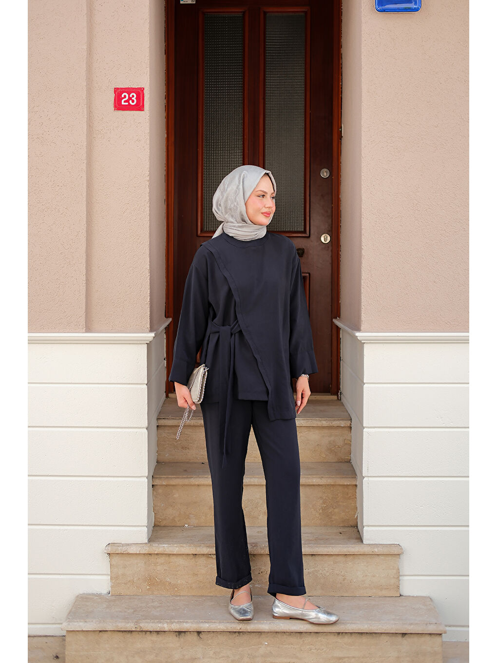 Kadın Yandan Bağlamalı Armani Modal Takım Lacivert-1