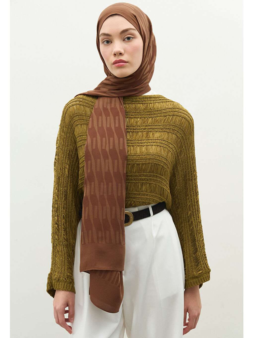 Kahverengi NARA PAMUK FLOŞ JAKARLI ŞAL CEVİZ-2