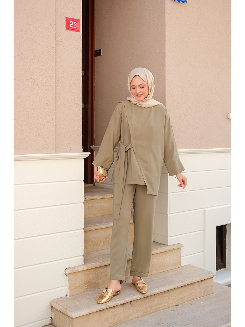 Kadın Yandan Bağlamalı Armani Modal Takım Yeşil-1