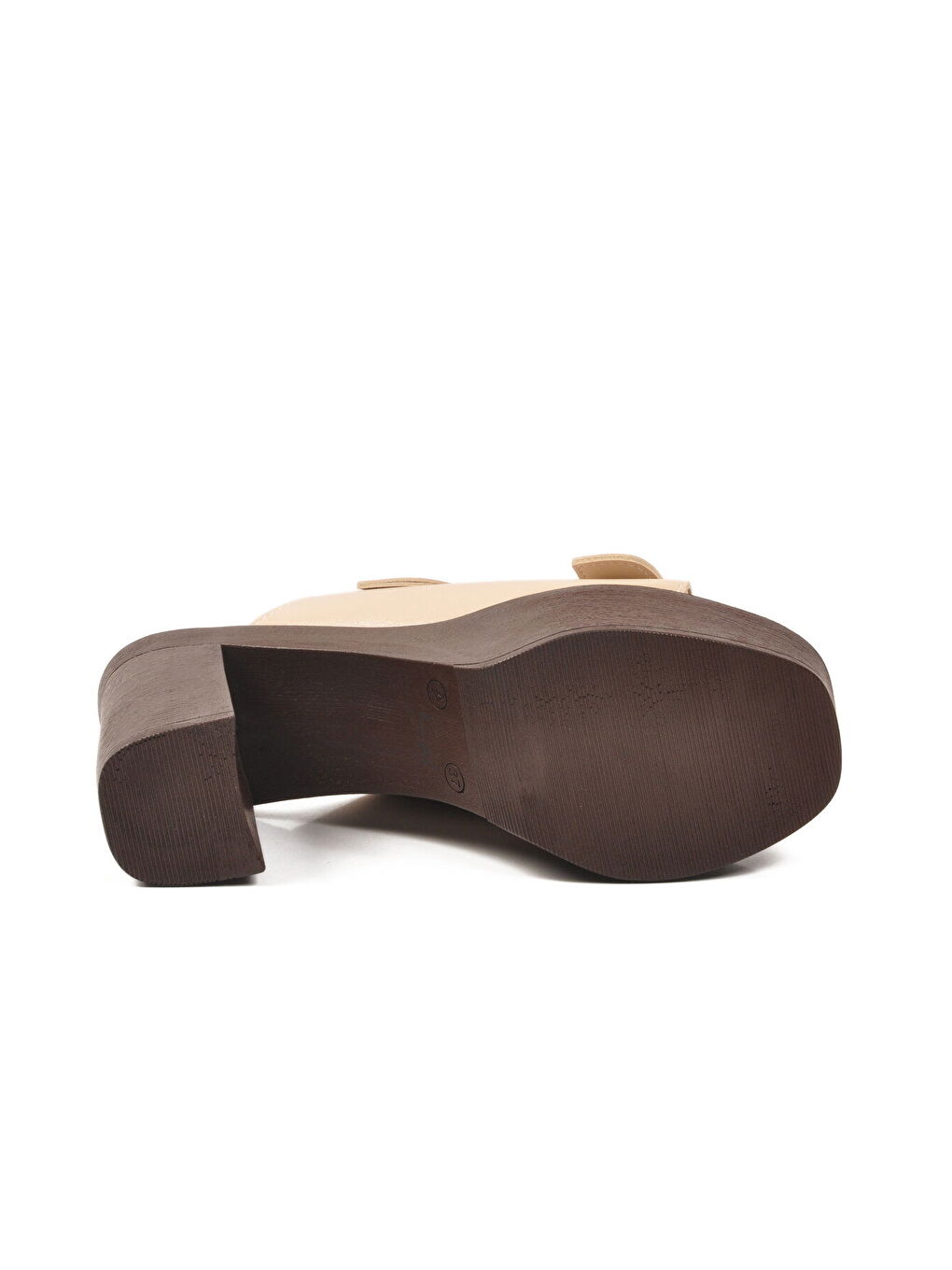 Bej Çift Bantlı Kadın Topuklu Terlik 322221 Z-4