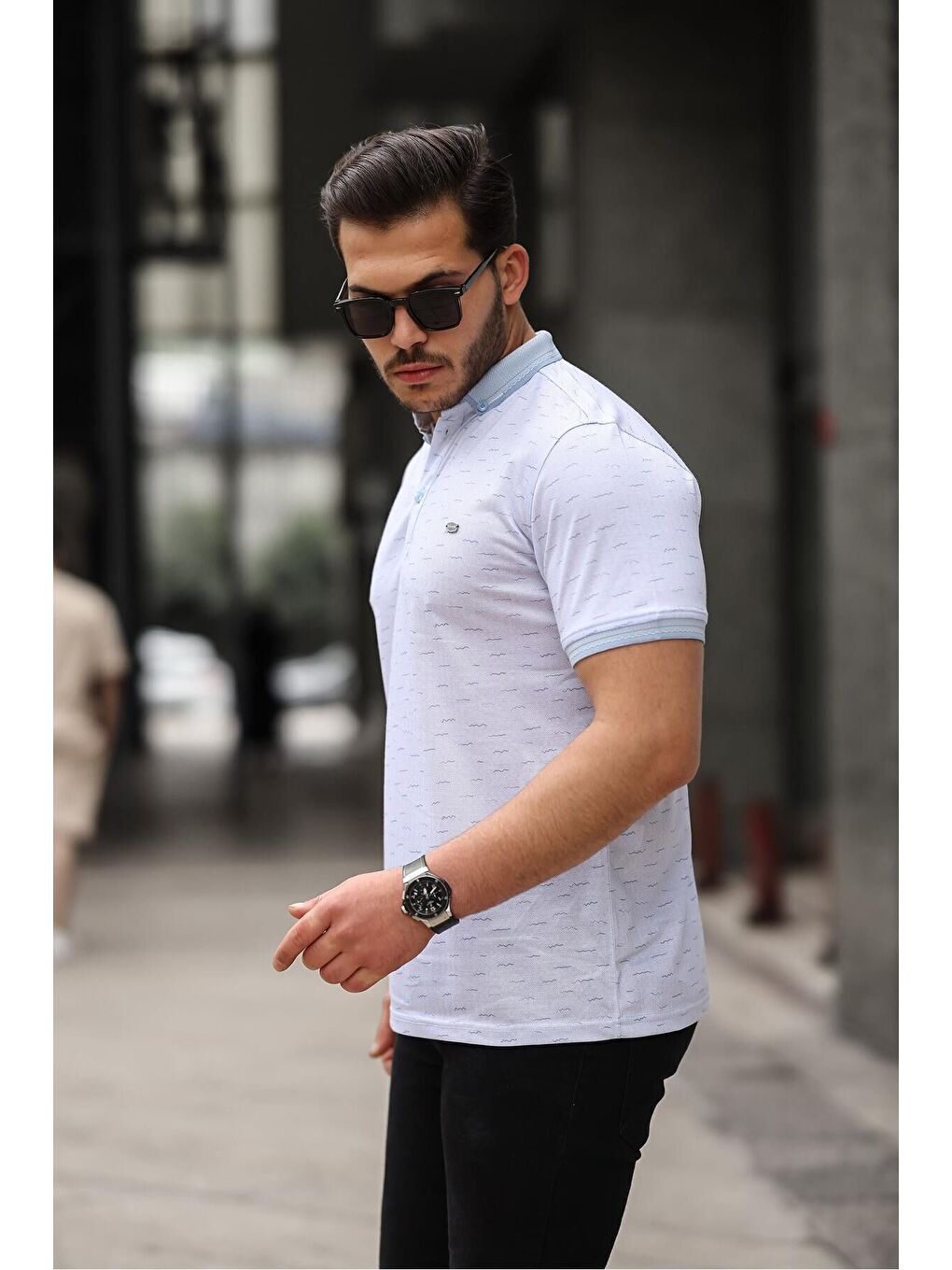 Mavi Erkek Kıvrılmaz Polo Yaka Cepsiz Slim Fit Desenli T-Shirt-2
