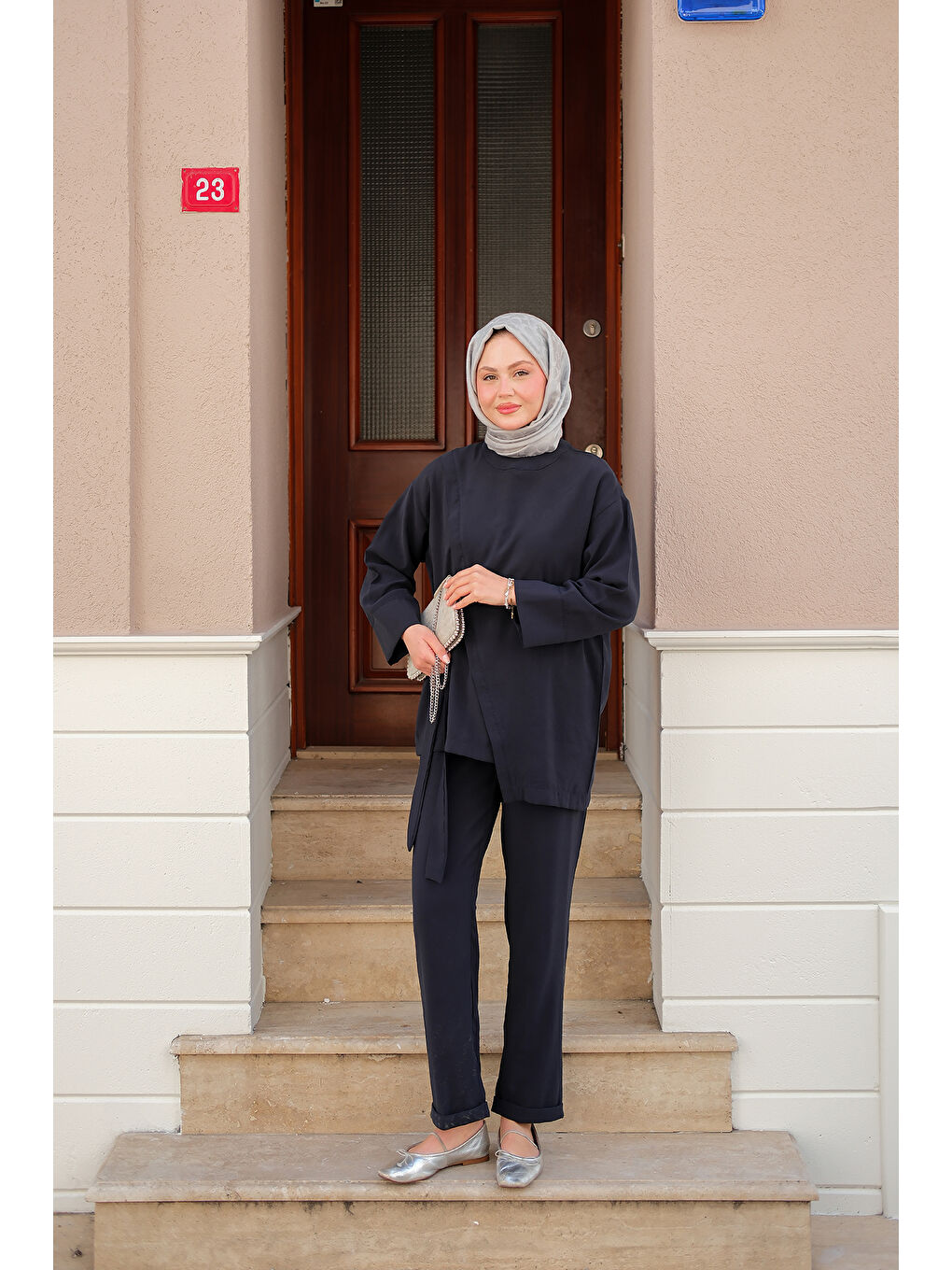 Kadın Yandan Bağlamalı Armani Modal Takım Lacivert-2