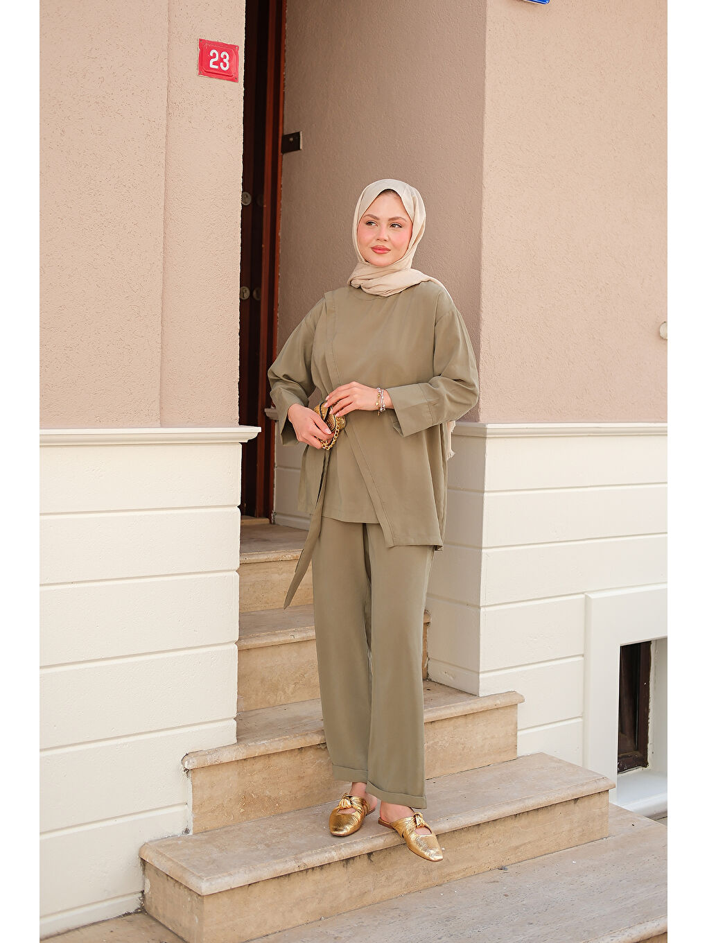 Kadın Yandan Bağlamalı Armani Modal Takım Yeşil-2