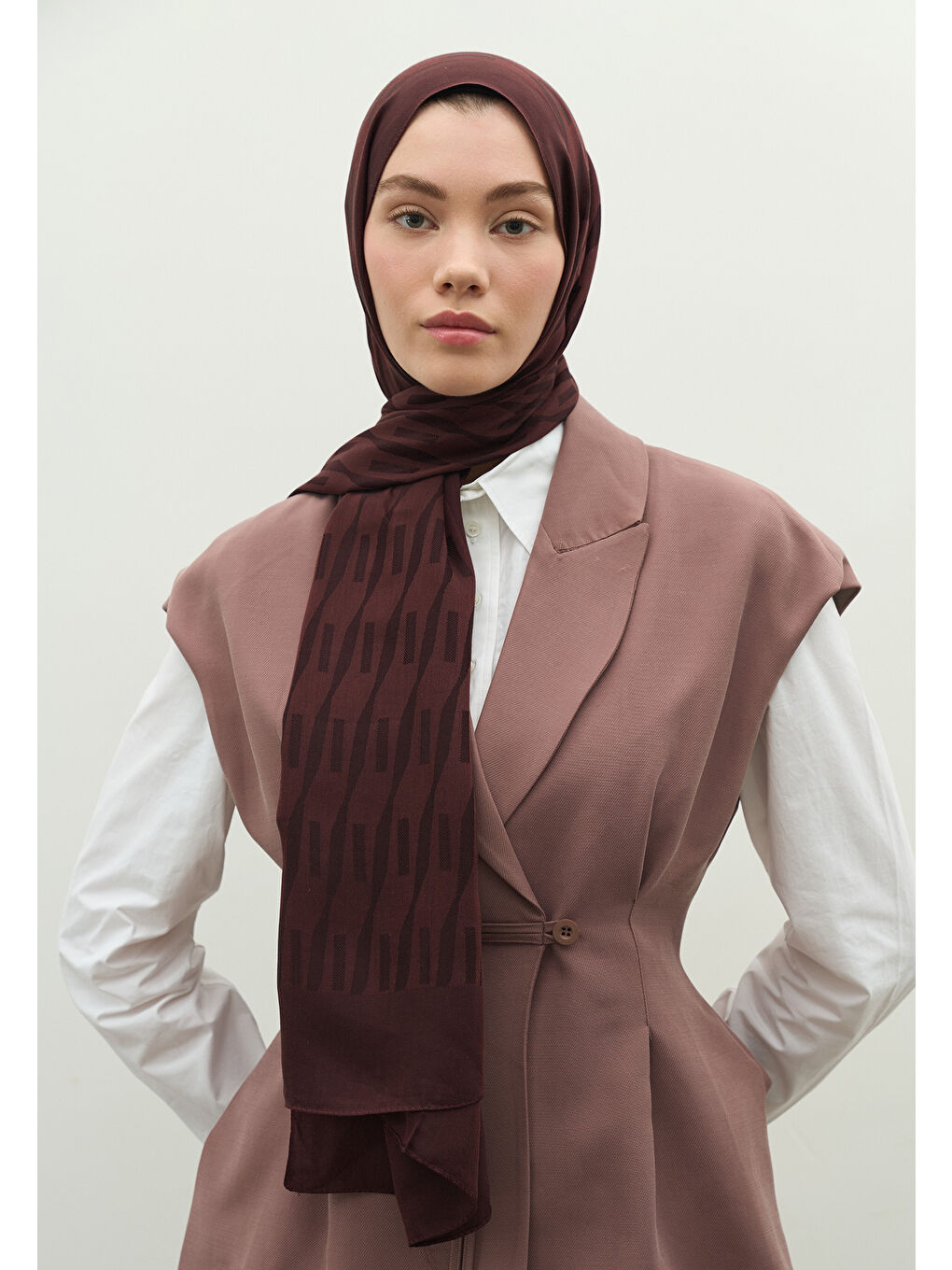 Kahverengi NARA PAMUK FLOŞ JAKARLI ŞAL KIZIL KAHVE-1