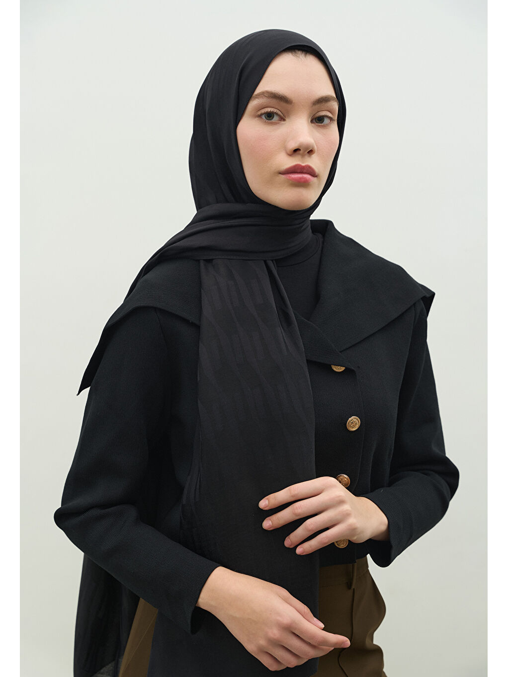 Siyah NARA PAMUK FLOŞ JAKARLI ŞAL SİYAH-1