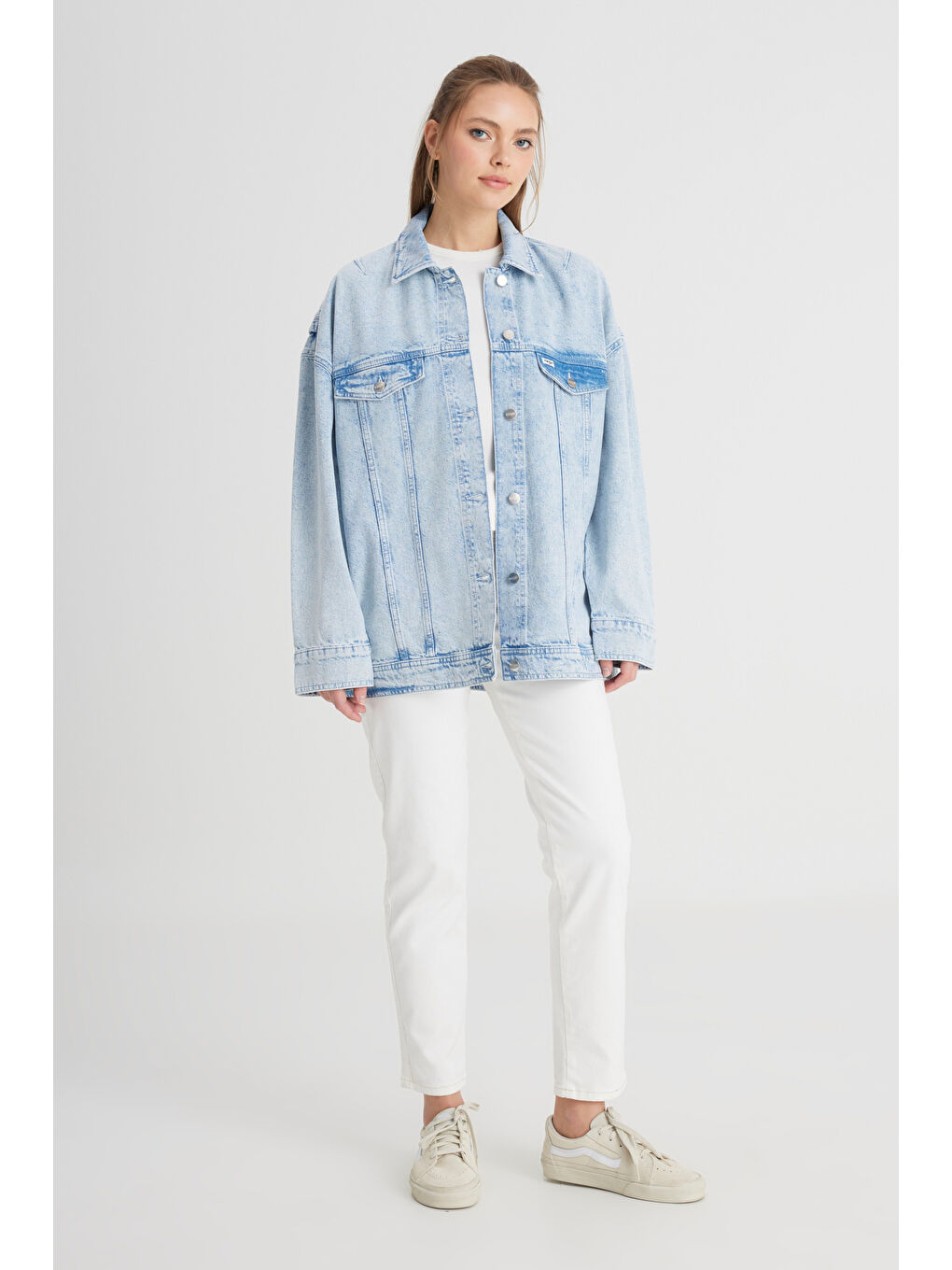 Relaxed Fit Geniş Kesim %100 Pamuk Açık Mavi Jean Jean Ceket-3