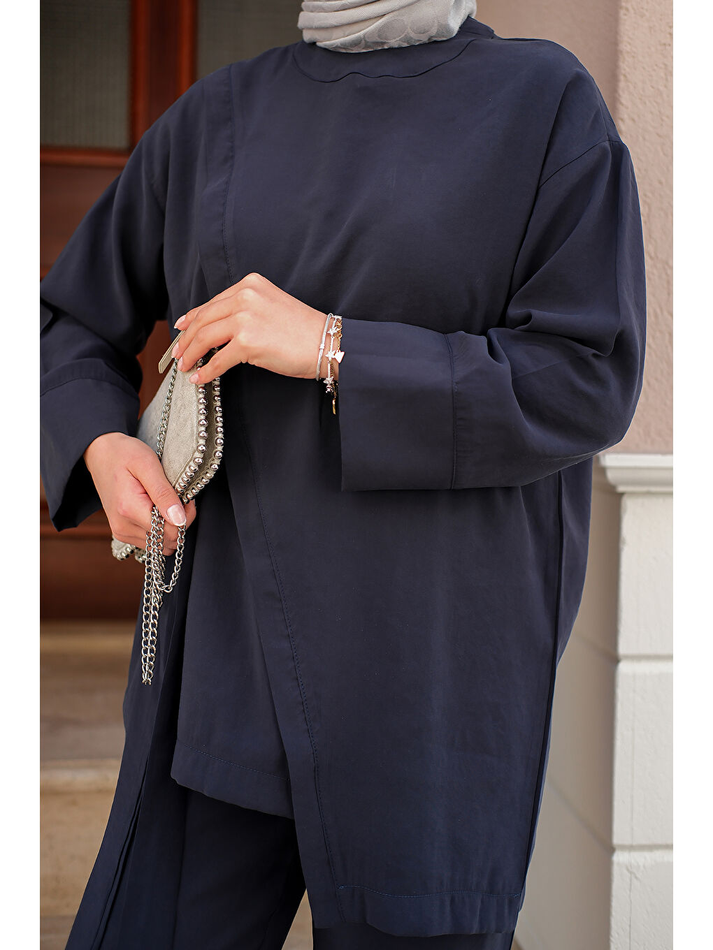 Kadın Yandan Bağlamalı Armani Modal Takım Lacivert-4