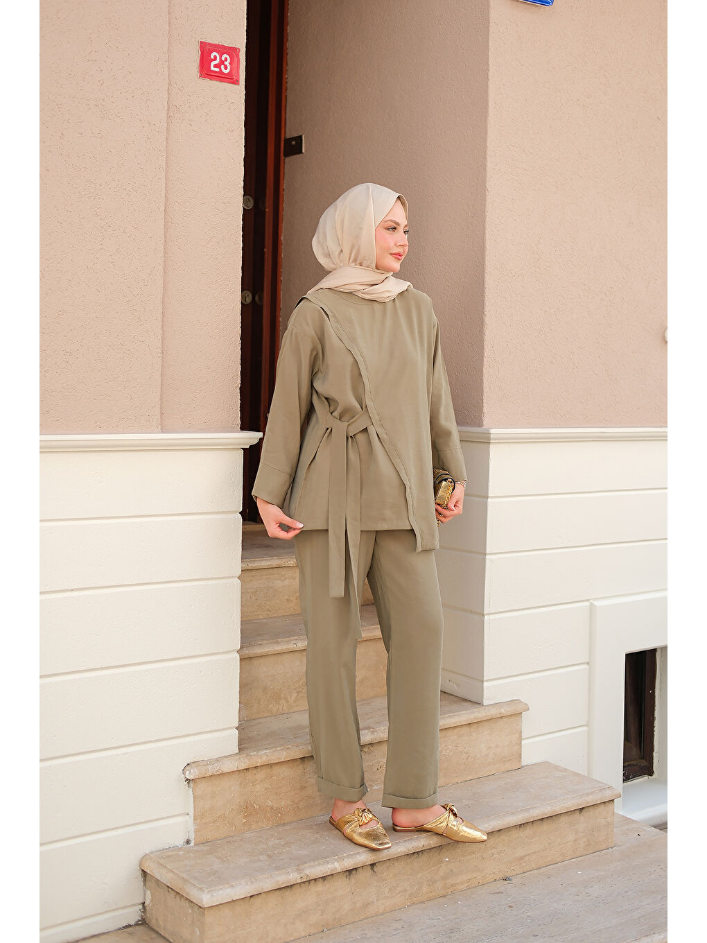 Kadın Yandan Bağlamalı Armani Modal Takım Yeşil-3