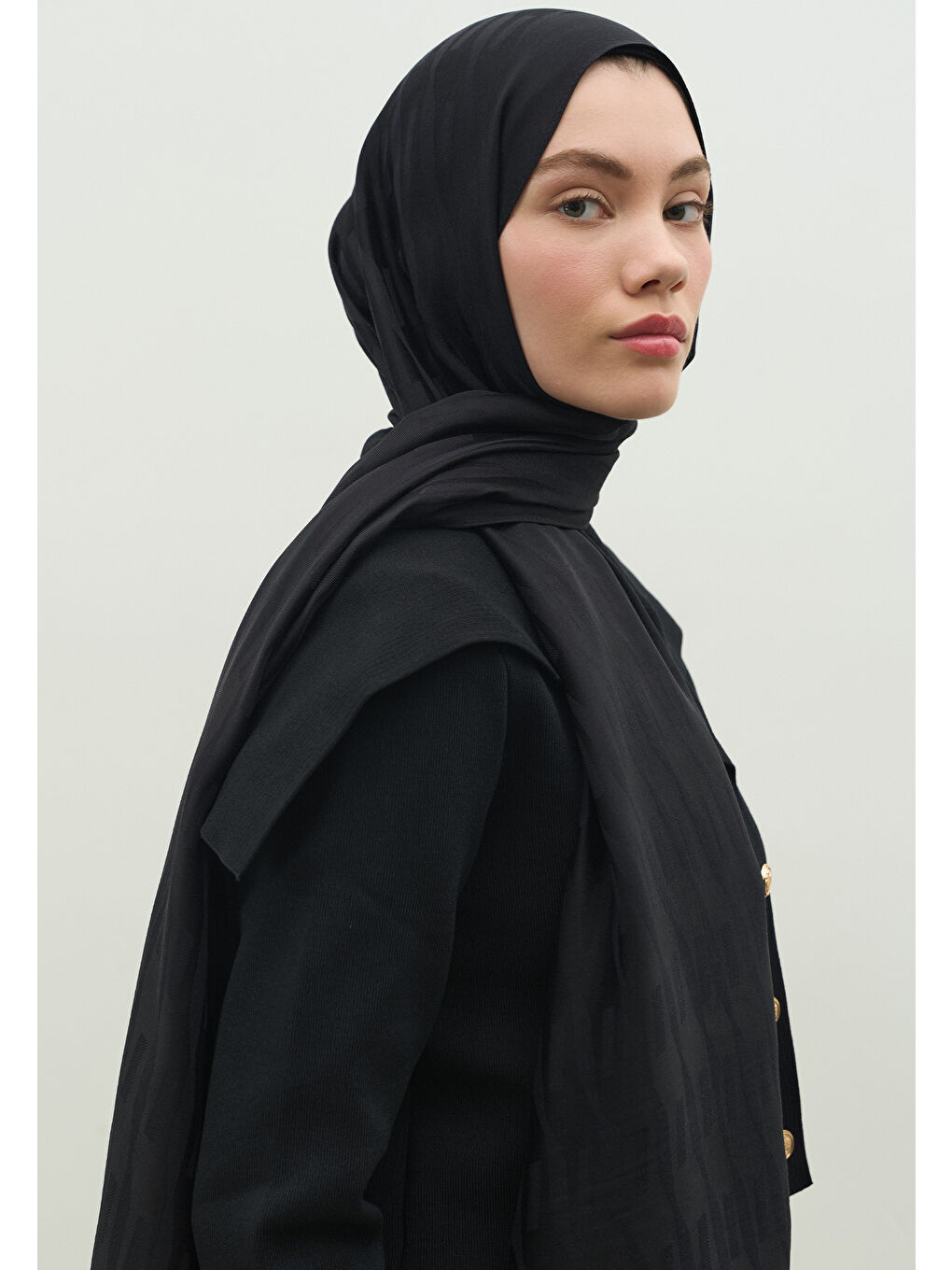 Siyah NARA PAMUK FLOŞ JAKARLI ŞAL SİYAH-2