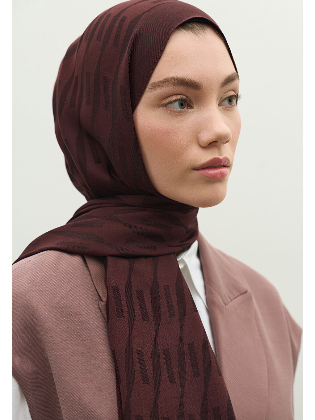 Kahverengi NARA PAMUK FLOŞ JAKARLI ŞAL KIZIL KAHVE-3