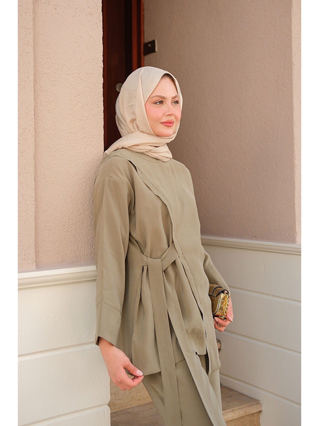 Kadın Yandan Bağlamalı Armani Modal Takım Yeşil-4