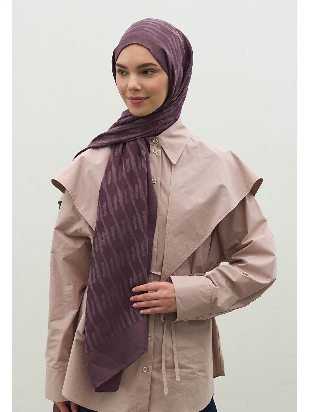 Mürdüm NARA PAMUK FLOŞ JAKARLI ŞAL MÜRDÜM-1