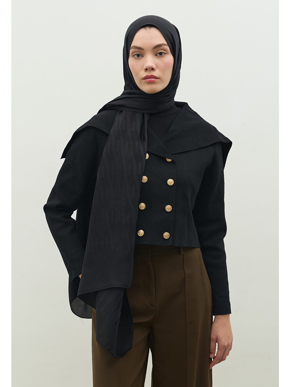 Siyah NARA PAMUK FLOŞ JAKARLI ŞAL SİYAH-3