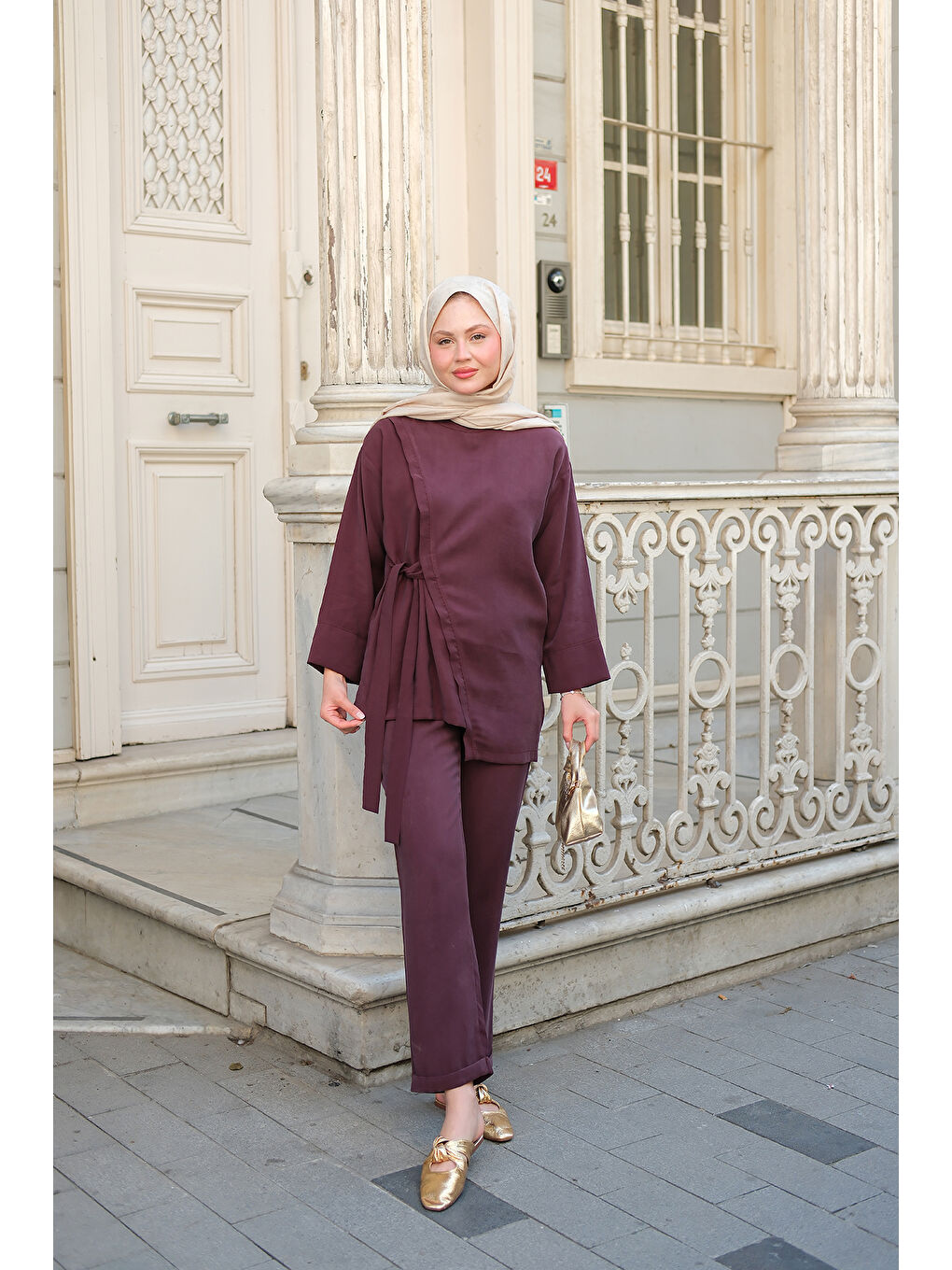 Kadın Yandan Bağlamalı Armani Modal Takım Mürdüm