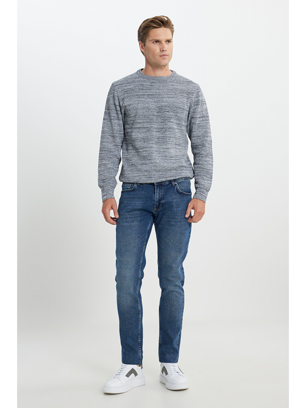 Erkek İndigo Pamuklu Esnek Slim Fit Dar Kesim 5 Cep Jean Denim Pantolon