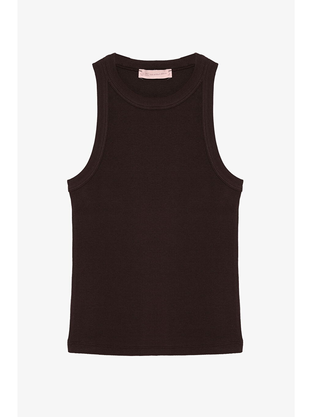 Kahverengi Halter Yaka Basic Fitilli Atlet Koyu Kahve