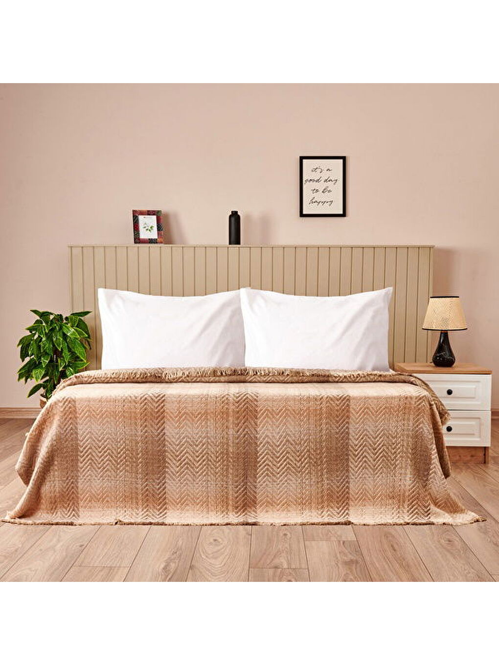 Soft Nevira Pamuklu Çift Kişilik Battaniye - Bej - 200x220 cm