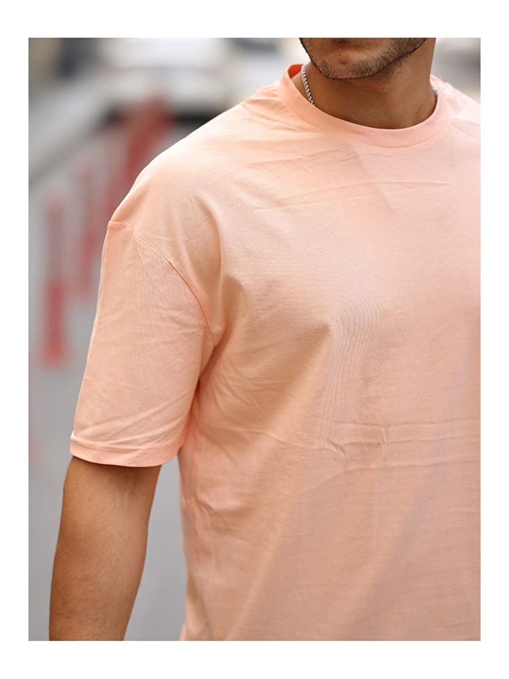 Pembe Erkek Oversize Baskısız Tişört-1