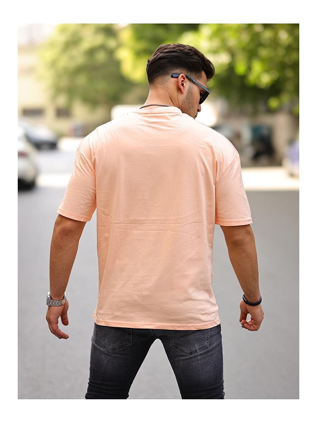 Pembe Erkek Oversize Baskısız Tişört-3