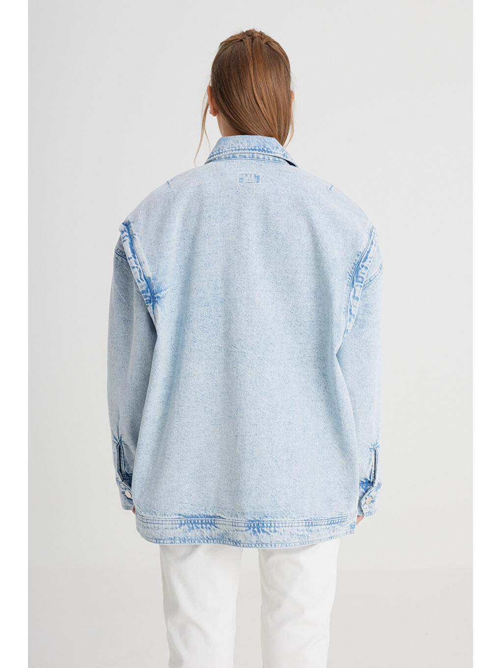 Relaxed Fit Geniş Kesim %100 Pamuk Açık Mavi Jean Jean Ceket-5