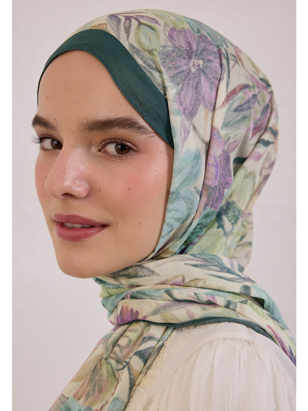 Vıntage Garden Desen Rami Şal Yeşil-3