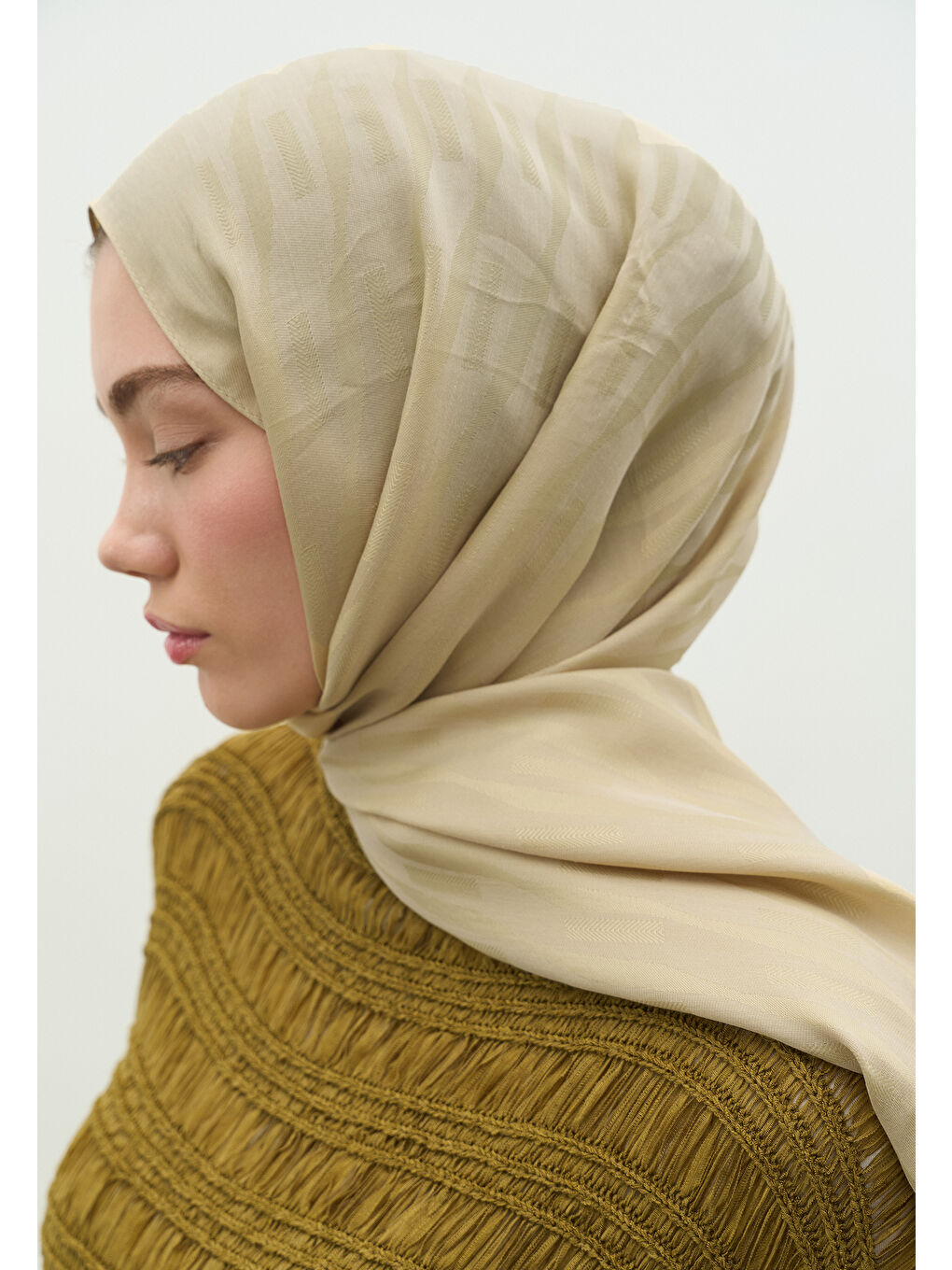 Bej NARA PAMUK FLOŞ JAKARLI ŞAL KUM-2