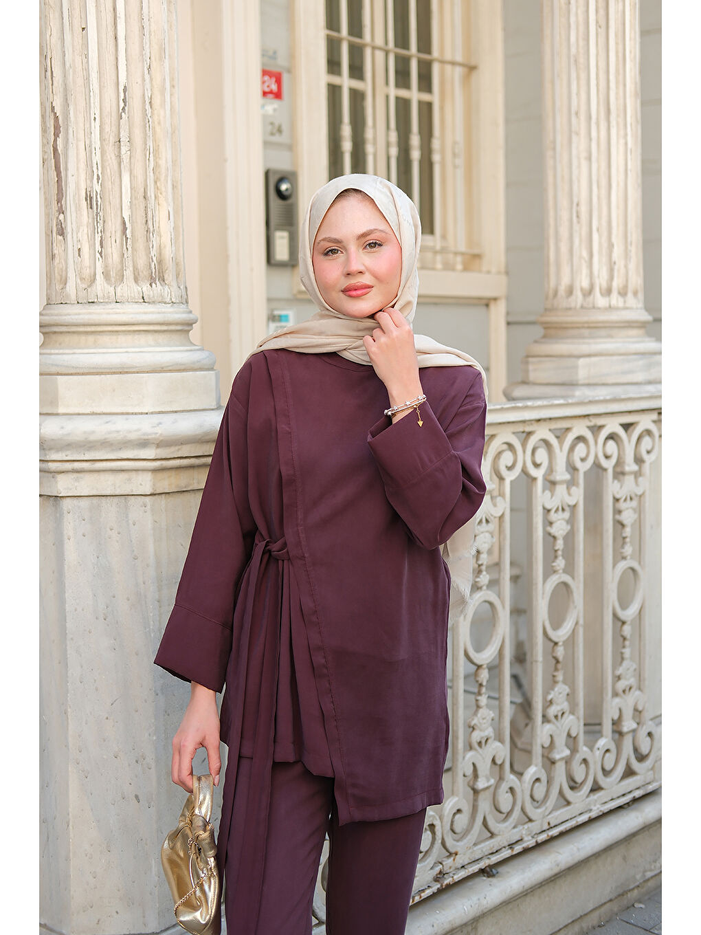 Kadın Yandan Bağlamalı Armani Modal Takım Mürdüm-4