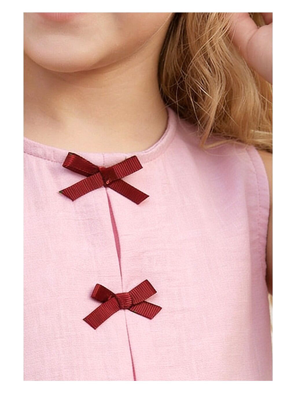 Pembe Kız Çocuk Pamuklu Pudra Fiyonk Detaylı Bluz Pantolon Takım-4