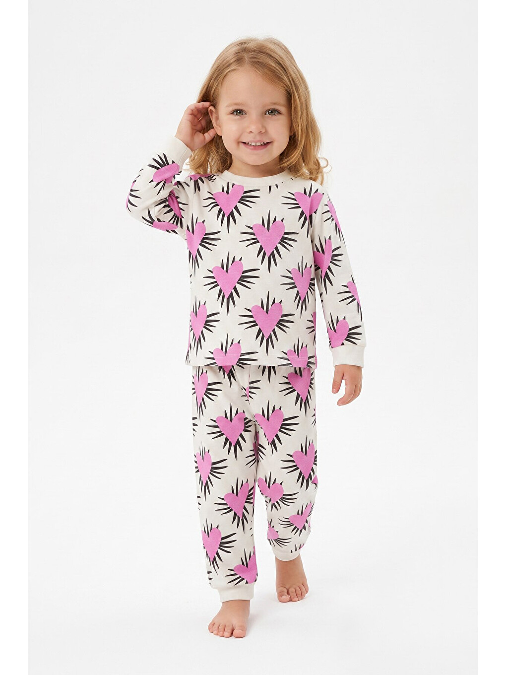 Beyaz %100 Pamuk Ve Baskılı Kız Çocuk Pijama Takımı 9-36 Ay 12741ıs-1