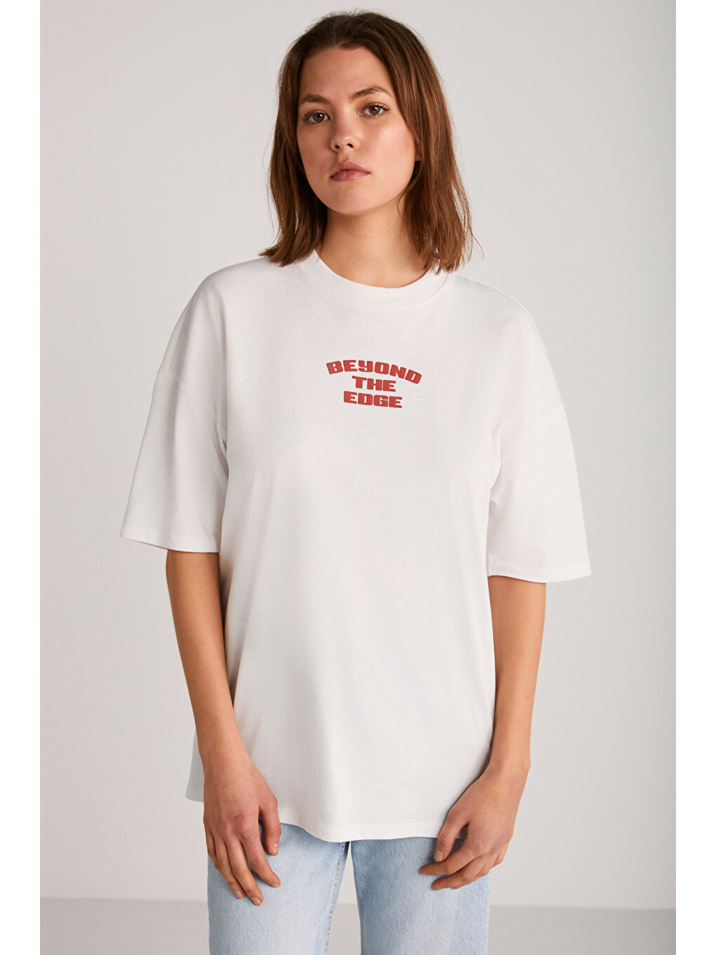 Lila ARCADIA Kadın %100 Pamuk Arka ve Önü Yazi Detaylı Baskılı Slim EKRU-KIRMIZI T-Shirt