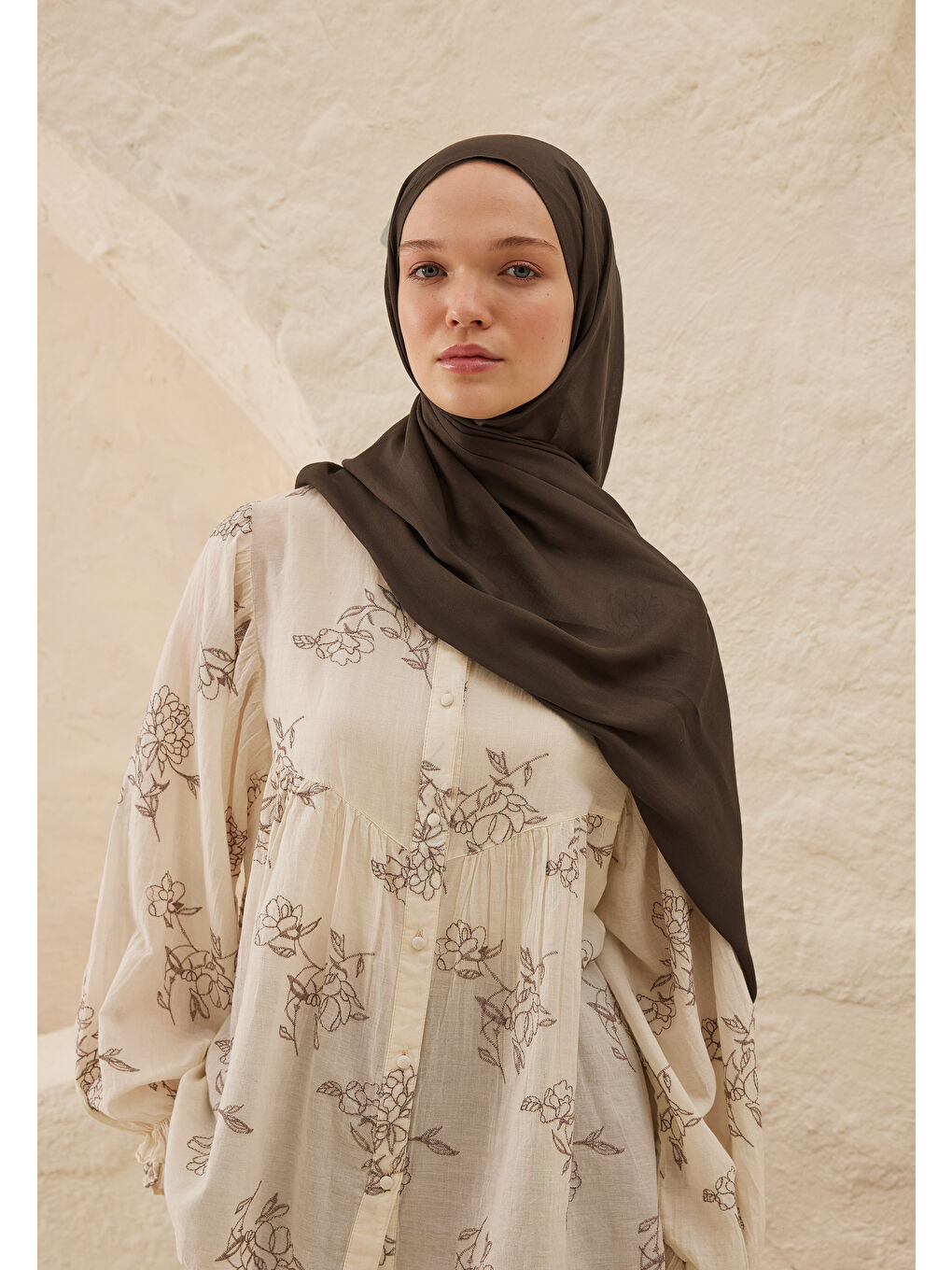 Kahverengi Rami Viskon Şal Acı Kahve-3