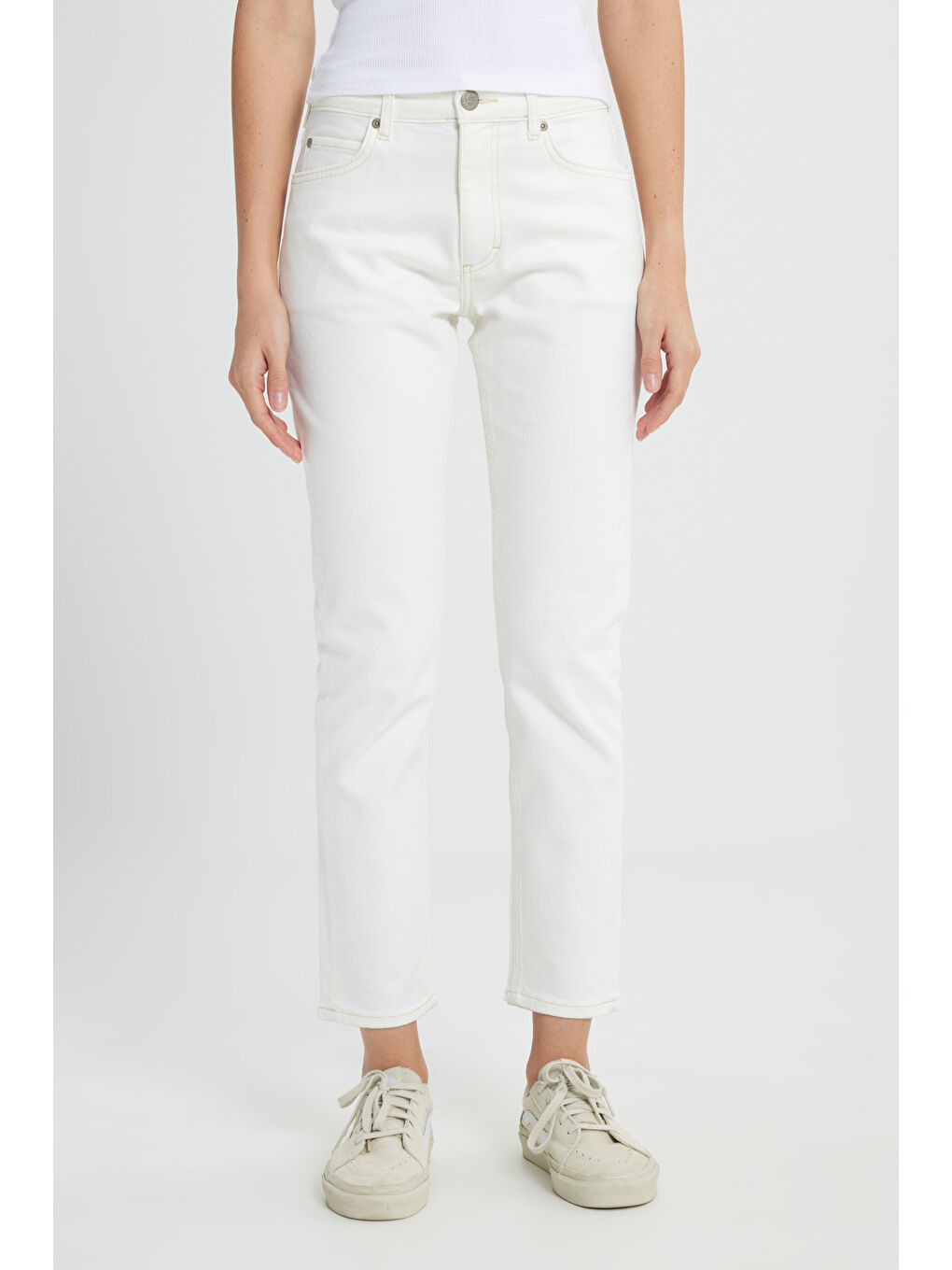 Slim Fit Dar Kesim Normal Bel Dar Paça %100 Pamuk Rider Ekru Jean Jean Pantolon-3