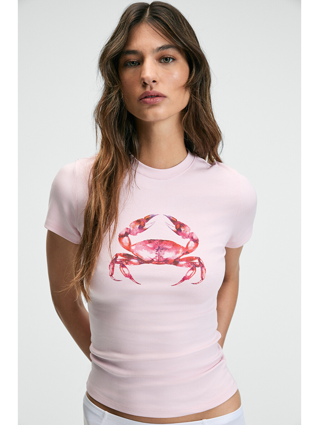 Athea Kadın Bisiklet Yaka Kısa Kollu Önü Baskılı Slim Pembe T-shirt