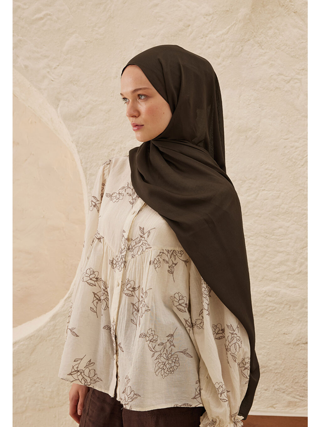 Kahverengi Rami Viskon Şal Acı Kahve-4