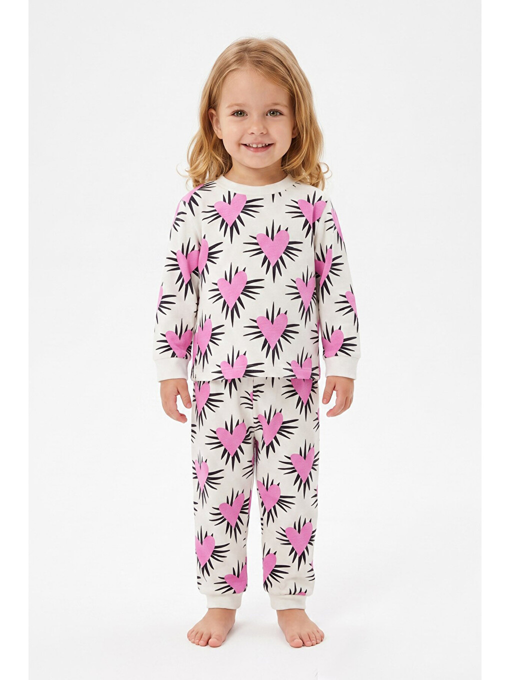 Beyaz %100 Pamuk Ve Baskılı Kız Çocuk Pijama Takımı 9-36 Ay 12741ıs-2