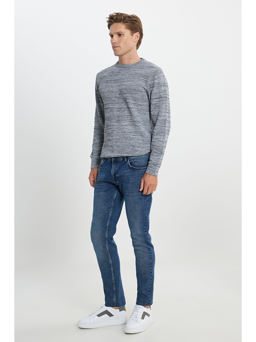 Erkek İndigo Pamuklu Esnek Slim Fit Dar Kesim 5 Cep Jean Denim Pantolon-2
