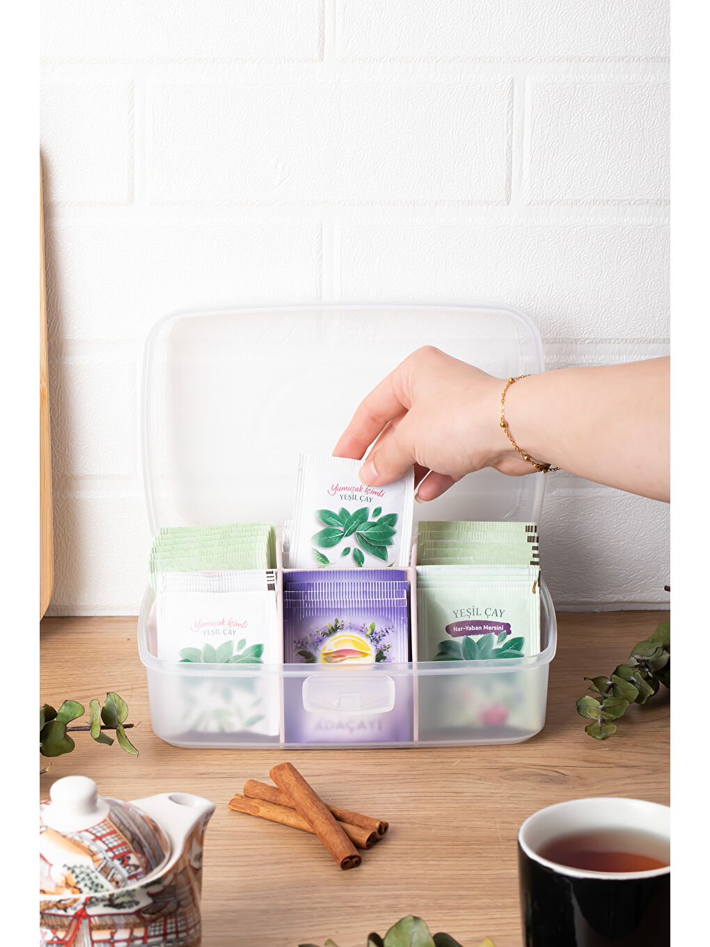 Pembe 1178-2 Premium 6 Bölmeli Poşet Çay Kutusu Sallama Çay Kutusu Pudra-1