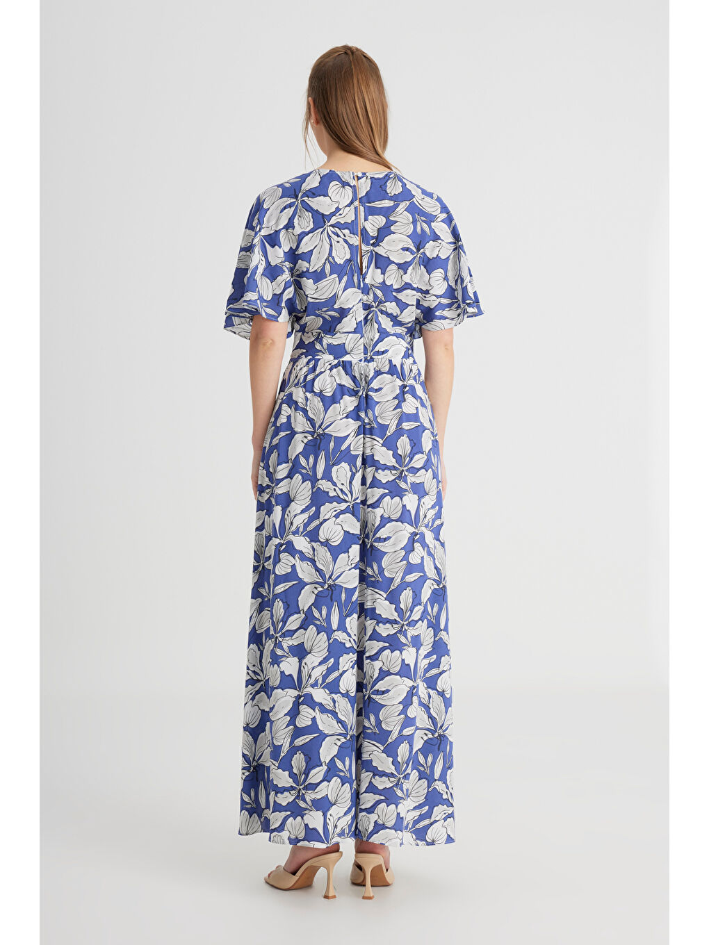 Loose Fit Rahat Kesim V Yaka Lacivert Elbise-4