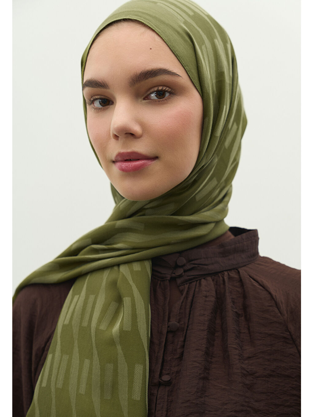 Yeşil NARA PAMUK FLOŞ JAKARLI ŞAL ZEYTİN YEŞİLİ-2